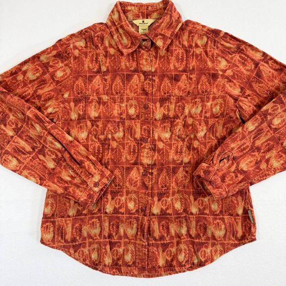 Woolrich Tops - Woolrich Womens Corduroy Button Up Shirt Black Cherry Leaf Print Cotton Small